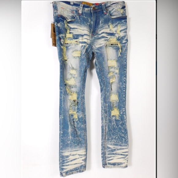 NWT MAKOBI M1928 ALL OVER SHREDDED JEANS COLOR DIRT WASH 34/32 - Picture 2 of 6